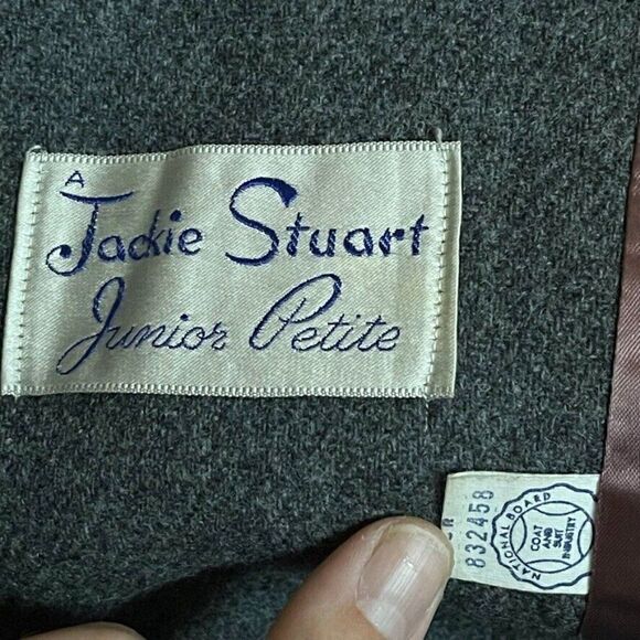 Vintage 1970s Jackie Stuart Gray Wool Tweed Fur Lined Trench Coat Jacket Sz S - Picture 2 of 9